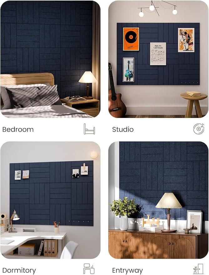 Fluxynara Felt Bulletin Board & Cork Board Alternative, Persian Blue | 48" x 36" Pin board, Removable Adhesive Tabs, Easy Install Without Wall Damage, For Home Office Decor