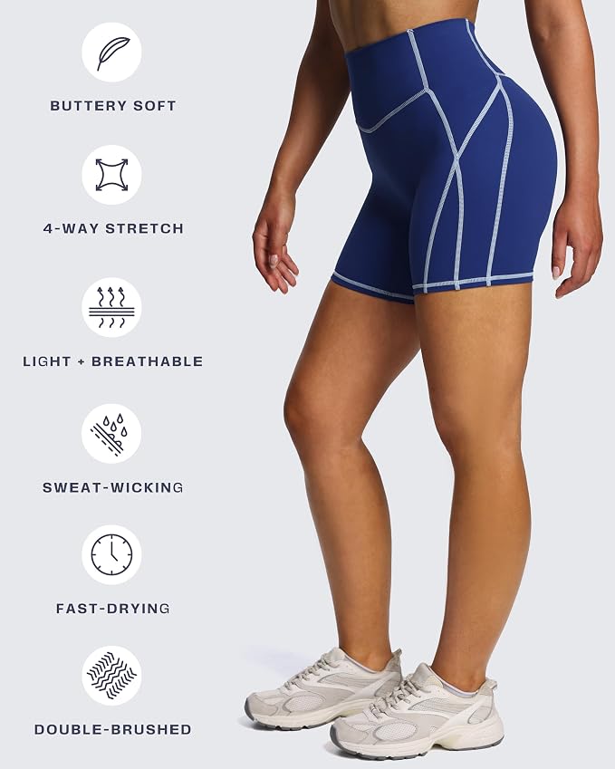 Aoxjox Lexi Lined Workout Biker Shorts for Women Tummy Control High Waisted Exercise Athletic Gym Running Yoga Short 6"