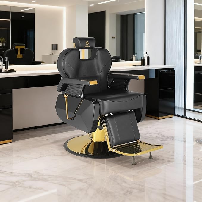 Salon Chair Barber Chair Hydraulic Recline Barber Chairs Hair Chair for Barbershop Hair Salon Equipment Styling Chair with Heavy Duty Hydraulic Pump Black Gold