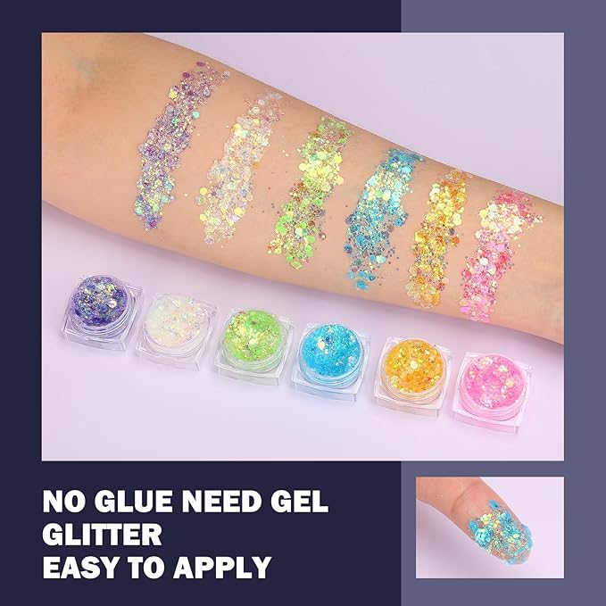 24 Colors Glitter UV Glow in The Dark Gel for Body Face Hair Eyeshadow,UV Black Light Makeup Glitter for Raves Festivals Carnival Party