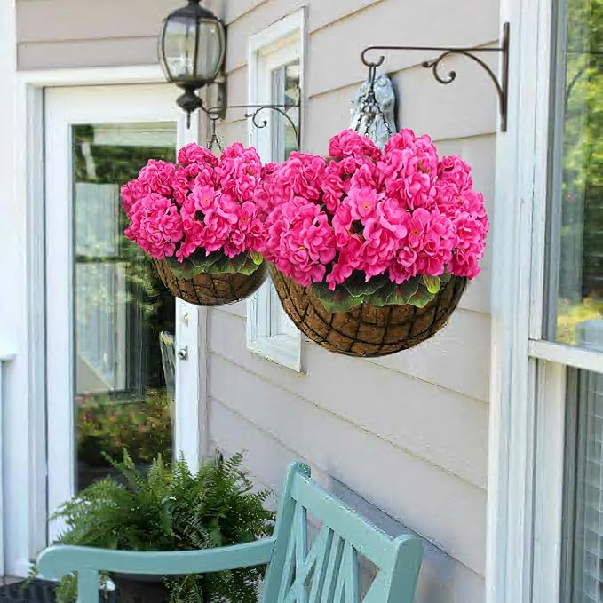 CISDUEO 4 Pcs Artificial Geraniums Silk Flowers Outdoor Artificial Geranium Bush Rose Red Faux Flowers Geraniums for Floral Home Decor Outdoor Indoor Garden Patio Grave Cemetary Vase Table Centerpiece