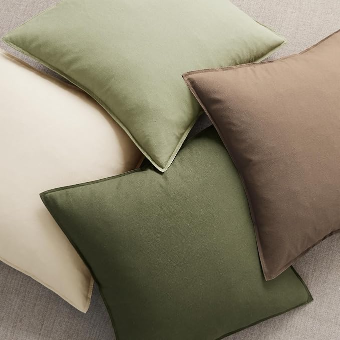 MIULEE Euro Shams Decorative Linen Pillow Covers 24x24 Inch Beige | Pack of 2, Boho Farmhouse Modern Soft Accent Throw Pillows, Neutral Cushion Covers, Home Decor for Bed Sofa Couch Living Room