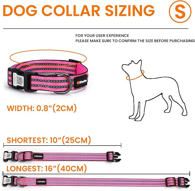Personalized Dog Collar with QR Code Dog Tag, Rose Red S | Anti-lost, 1000D nylon, reflective, padded, XS-L(8"-24"), QR buckle shares lost pet profile, location alerts when scanned
