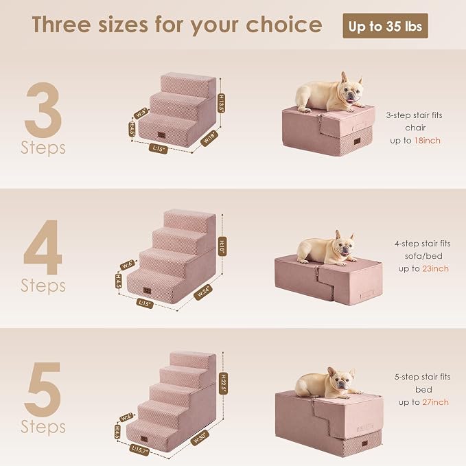 EHEYCIGA Dog Stairs for High Bed 25" H, Extra Wide Dog 5-Step, Pink | Pet Steps for Small Dogs and Cats for Bed, Non-Slip Balanced Pet Ramp Indoor