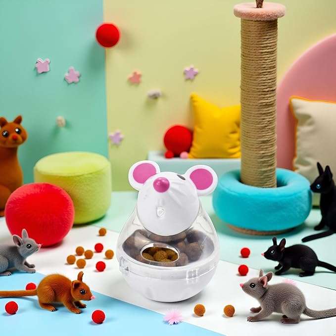 Beige Interactive Toys for Cats, Play Cat Toy Pet Cat Kitten Mouse Shape Treat Holder Food Storage Dispenser Chew Play Toy for Indoor and Kitten Exercise Mice and Animals Toys