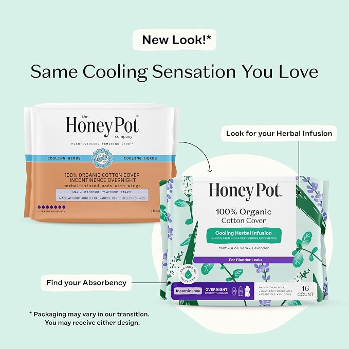 The Honey Pot Company - 64ct - Herbal Pads for Women - Organic Incontinence Overnight w/Wings - Infused w/Essential Oils for Cooling Effect - Postpartum Essentials - Feminine Care