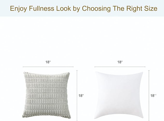 Volcanics Pack of 2 Light Grey Decorative Throw Pillow Covers 18x18 Inch | Soft Corduroy Striped Square Cushion Cases, Modern Farmhouse Boho Home Decor for Couch Bed Sofa Living Room