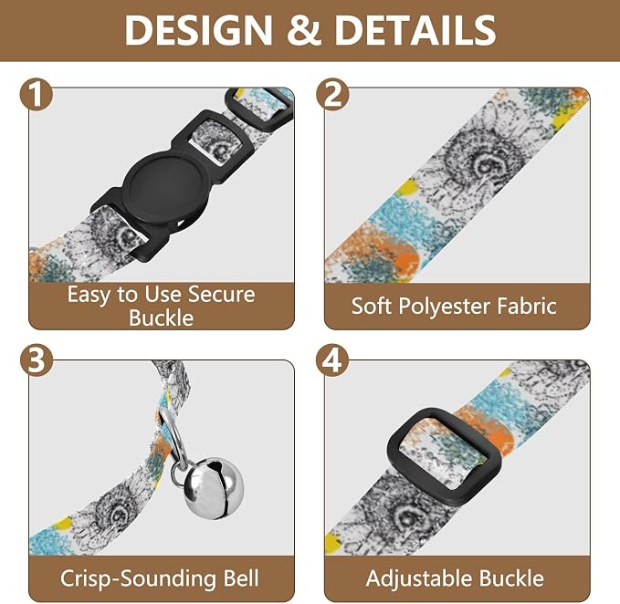 Black White Bees Sunflower Soft Polyester Pet Collar, 2 Pack Bell Collar for Small Dogs