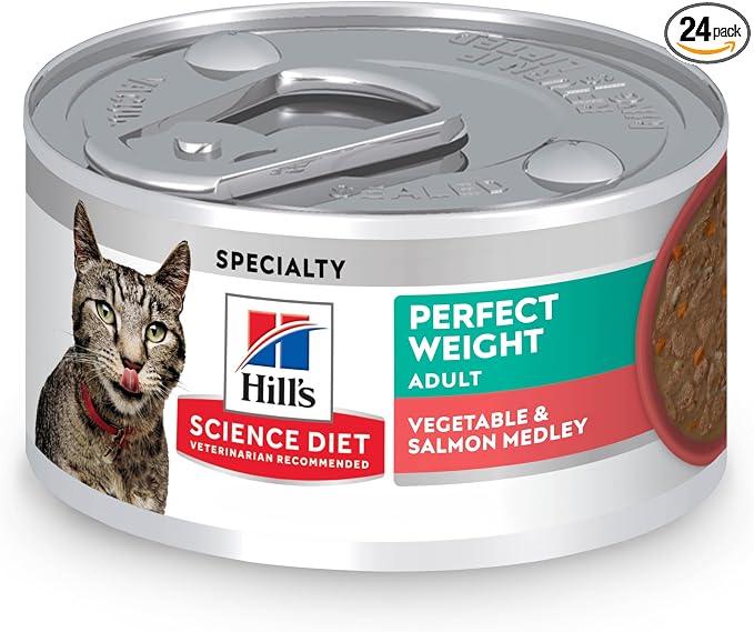 Hill's Science Diet Adult Perfect Weight Wet Cat Food | #1 Veterinarian Recommended, Vegetable & Salmon, 2.9 oz. Cans, 24-Pack