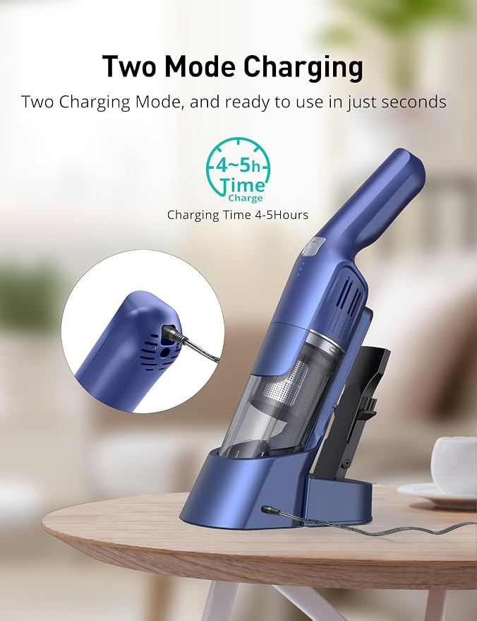 Handheld Vacuum Cordless, 24KPA Powerful, Rechargeable, Charging Dock, Ergonomic Handle, 2-in-1 Crevice Tool, 1.8lb Portable Vacuum Cleaner with 2-Speed for Car, Portable Car & Pet Hair Vacuum