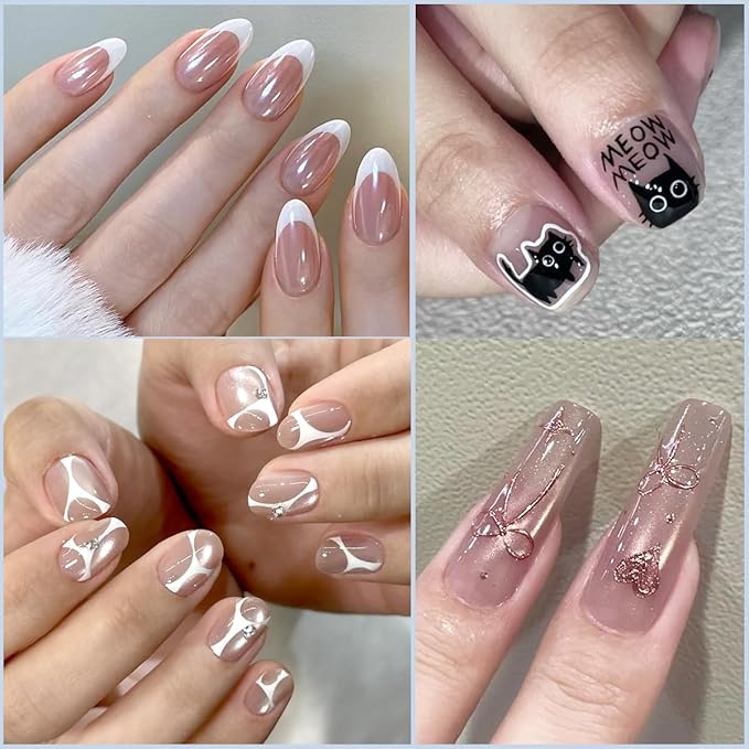 Gel Paint for Nails Art, 2PCS Black and White Gel Nail Polish No Wipe for French Tips Flowers Drawing Ombre Design UV/LED Curing Needed with Brush Pen & Sponges Home Manicure Salon Supplies