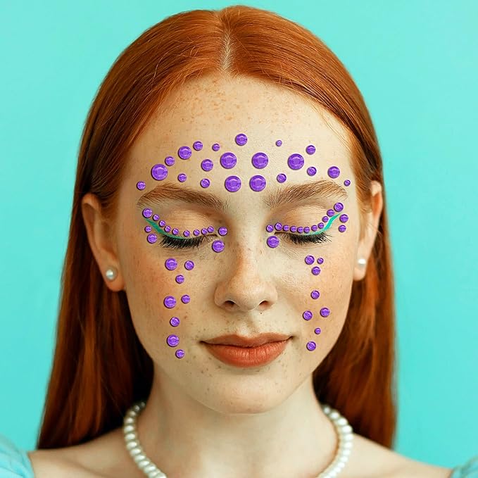 3555pcs Self Adhesive Face Gems for Makeup, Festival Jewels, Hair Gems, Rhinestone Stickers for Face, Eye, Makeup, Nail, Body, Crafts 5sheets (purple-3/4/5/6/8mm)