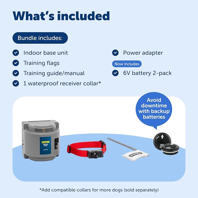 PetSafe Wireless Fence Pet Containment System + Batteries, Up to 1/2 Acre | Includes extra 2-pack RFA-67 Batteries, Static & Tone, Sets up in 1-2 Hrs, Waterproof Collar, Dogs 8 lb+, Necks 6-28in