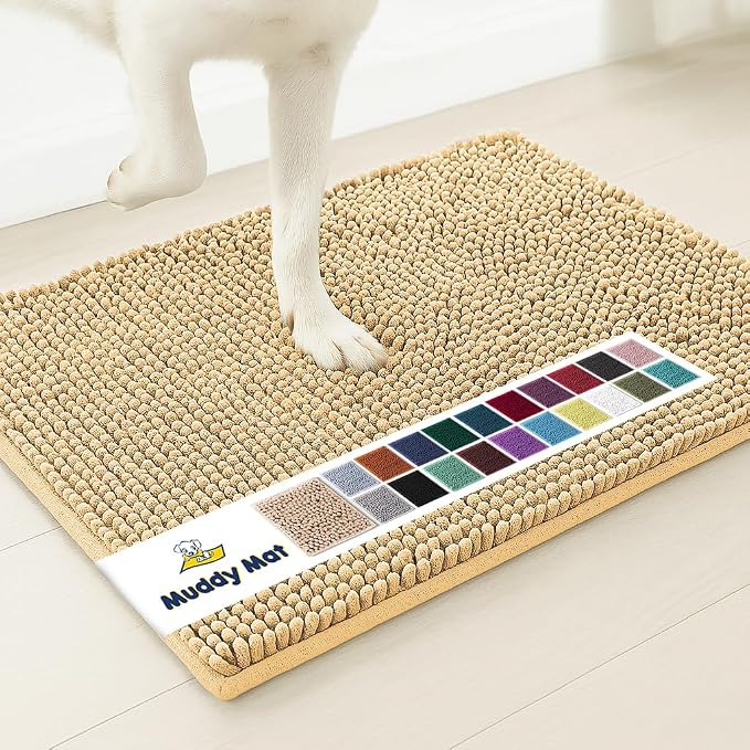 Muddy Mat® | Super Water Absorbent Door Mat Indoor, Microfiber Quick Dry Chenille Entryway Rug, Slip Resistant Front Door Mat, Indoor Mats for Entryway, Machine Washable Pet Rug, Beige 6ft x 9ft