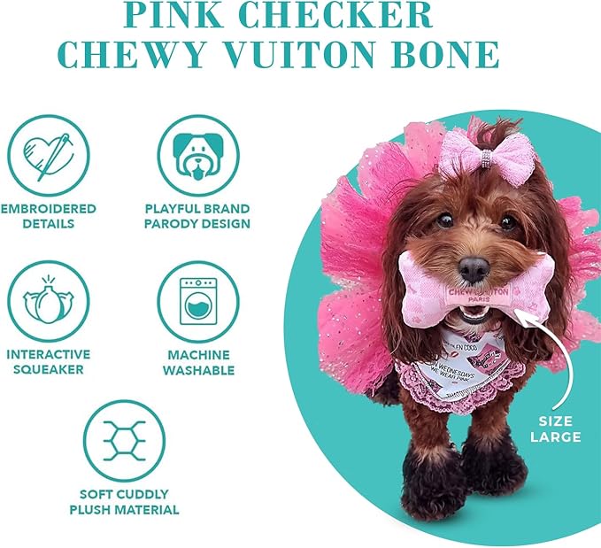 Haute Diggity Dog Chewy Vuiton Bone Plush Dog Toy, Designer Parody Toy