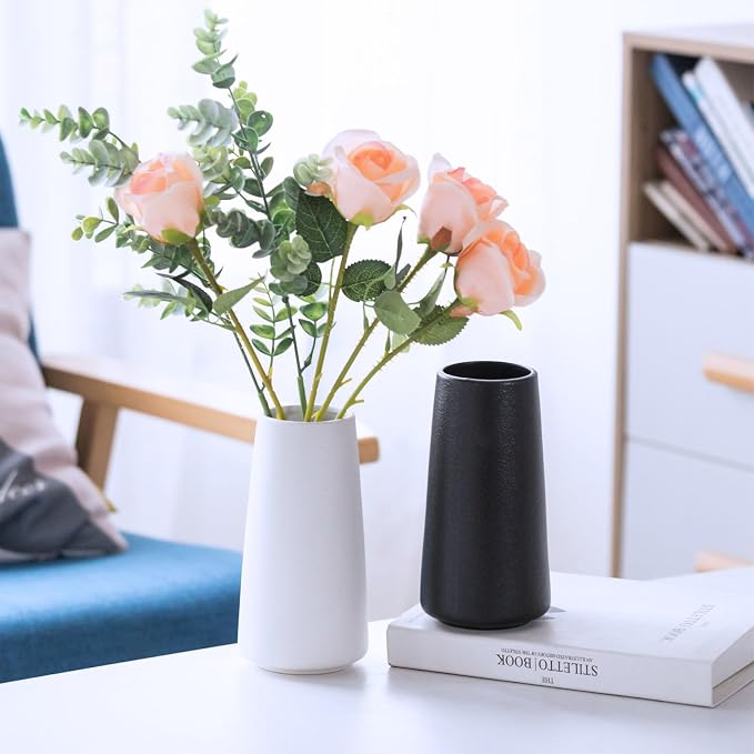 Simple Boho Ceramic Flower Vase for Home Decor (Bright White,Big) | 8'' Modern Farmhouse Vase for Flower Plant Pampas Grass, Fit for Table Shelf Centerpieces, Living Room Bedroom Wedding Gift