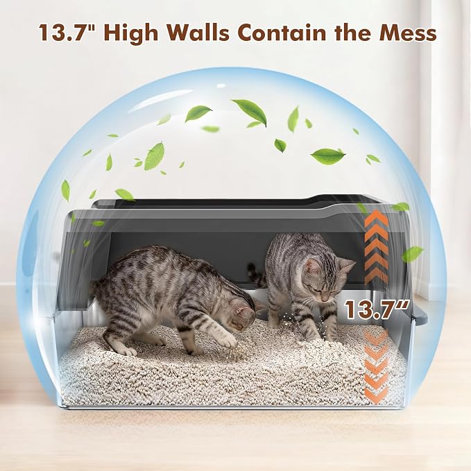Extra Large Stainless Steel Litter Box for Large Cats | 50% Thicker Metal, High Sides, Leak-Proof, Non-Stick Surface, Odor Resistant, Easy Clean