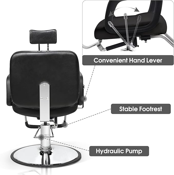 BarberPub Reclining Hydraulic Barber Chair Salon Beauty Spa Shampoo Equipment 2059 (Black)