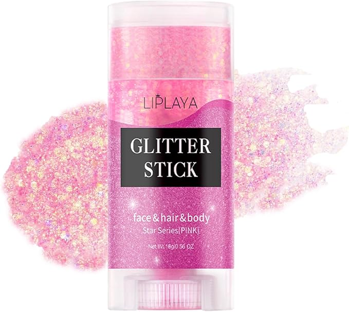 Pink Face and Body Glitter Stick,Holographic Neon Accessories Outfit Singer Concert Sparkling Festival Rave Glitter Makeup