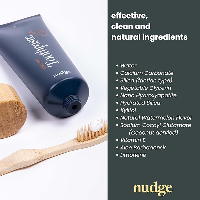 Nudge 10% Nano Hydroxyapatite Toothpaste, Remin+ Formula with Vitamin E, Fluoride-Free, SLS-Free, Helps Remineralize Enamel, Supports Dry Mouth Relief and Sensitive Teeth, Watermelon, 4.5 oz