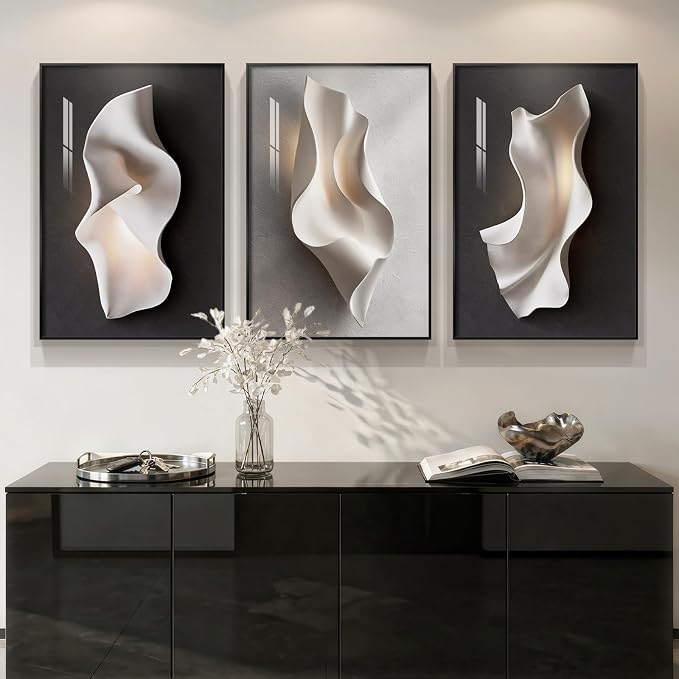 3 Piece Framed Black and White Abstract Wall Art for Living Room, Contemporary Modern Bright Style Prints Paintings, Minimalist Luxury Artwork Decor for Bedroom Dining Room Hallway 20x30 Inch