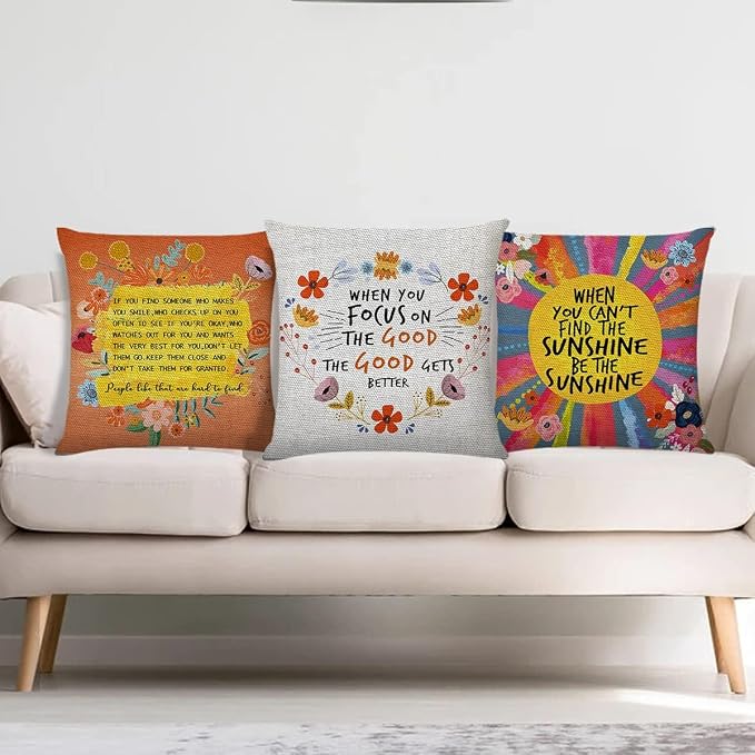 Littlefa Inspiring Gifts Cute Colour Retro Flower Throw Pillow Cover Retro Flower Cushion Cover Decorative Pillowcase Living Room Bedroom Decor for Girls Friends Daughter Niece Women - When You Focus