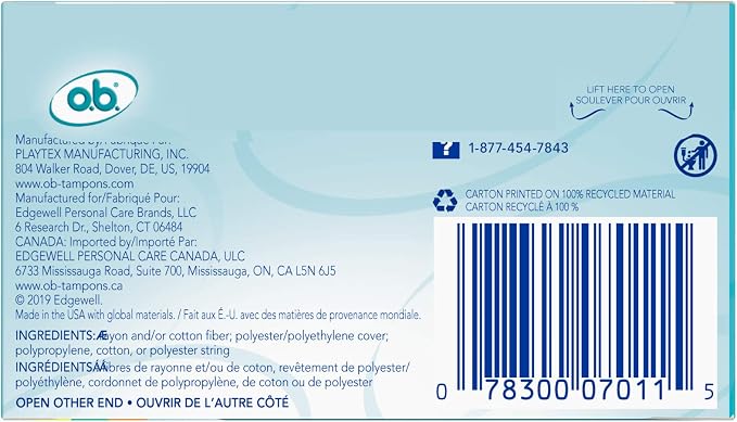 o.b. Tampons Multipack | Non-Applicator Tampon, Unscented | Regular/Super/Super Plus Tampons, 40ct (Pack of 2)