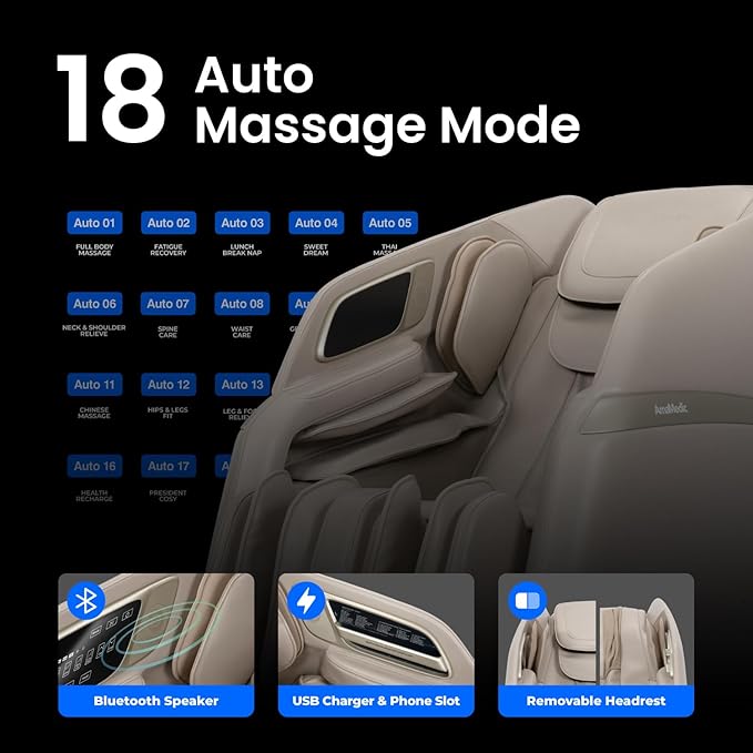 AmaMedic 3D Astoria | Full Body Massage Chair l Intelligent Voice Control | Touchscreen Controller | Heating Therapy l Zero Gravity Reclining (Taupe)