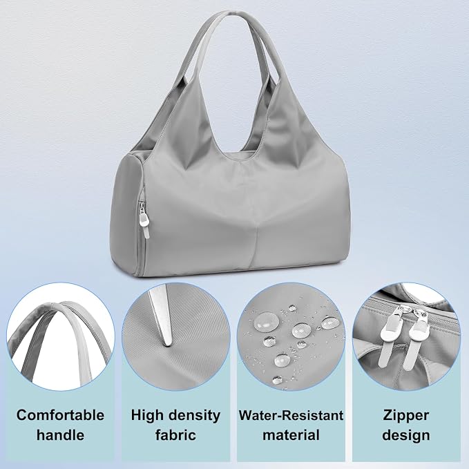Forestfish Yoga Gym Bag For Women With Shoes Compartment & Wet Dry Storage Pockets Lightweight Duffel Bag, Grey