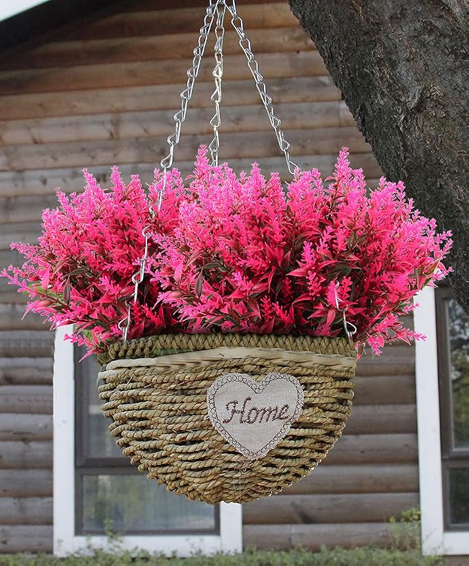 RECUTMS Artificial Plants Outdoor,8 Pcs Faux Flowers for Outdoor Planters | Pink Artificial Flowers Lavender Bouquet Fake Greenery Stems in Fake Bushes Arrangement,Spring Fall Flower Plants Home Decor