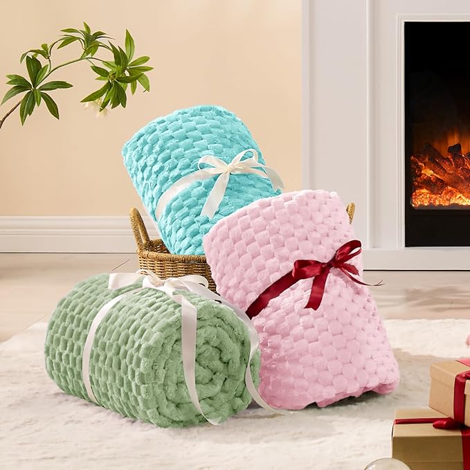BEDELITE Aqua Throw Blanket for Couch, Soft Cozy Gifts for Women, 50 * 60 | 3D Jacquard Decorative Fleece Blanket, Super Soft Plush Throw, Cute Birthday Gift for Women & Men, Suitable for All Seasons