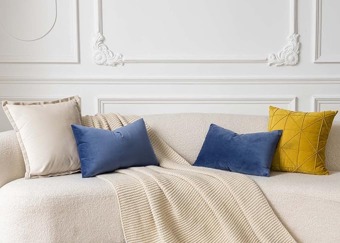 16x24 Pillow Covers Set of 2 Decorative Velvet Throw Pillow Covers,Blue | Luxury Soft Cushion Covers with Invisible Zipper for Couch Sofa Bed Living Room Bedroom Home Decor