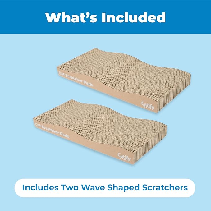 Best Pet Supplies Catify Cat Scratcher Pads - Wave, 2-Pack | Corrugated Cardboard, Double Sided Cat Scratching Pad, Indoor Furniture Protector, Durable, For Kittens and Cats,