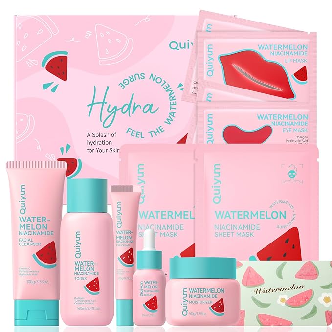 Watermelon & Niacinamide Skin Care Sets, Routine Facial Skincare Product,Beauty for women, Hydration, Moisturizing, Oil Control, Glow Up, Teen Girl Gifts Trendy Stuff, Spa-Like at Home