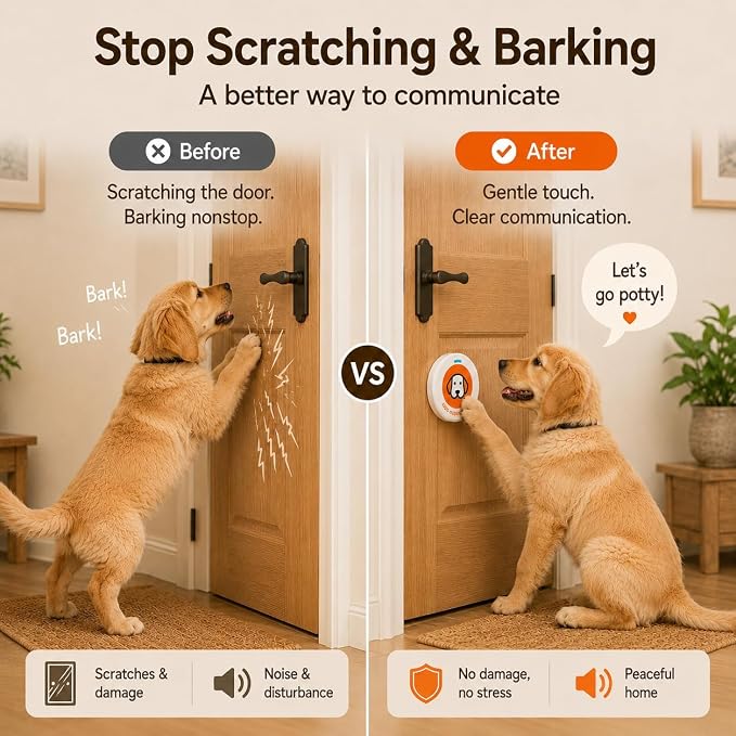 ChunHee Recordable Dog Doorbell – Train Your Dog with Your Own Voice, Puppy Potty Training Bell for Dogs to Go Outside, 5 Adjustable Volume Dog Button with Potty & Outside Sounds