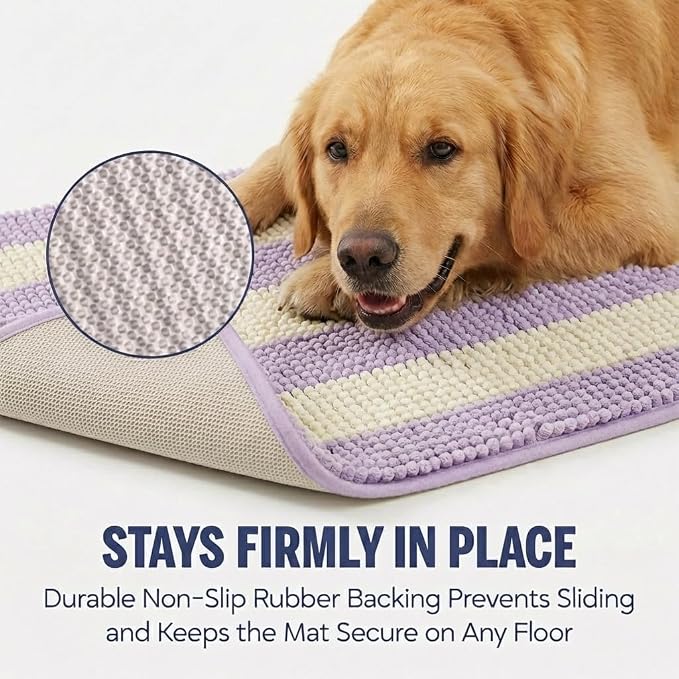 Muddy Mat® Super Absorbent Loop-Thread Chenille Dog Door Mat for Muddy Paws – Non-Slip, Machine Washable Indoor Entry Rug, Quick-Dry Pet Mat for Entryway – Lavender Sand 19"x30"