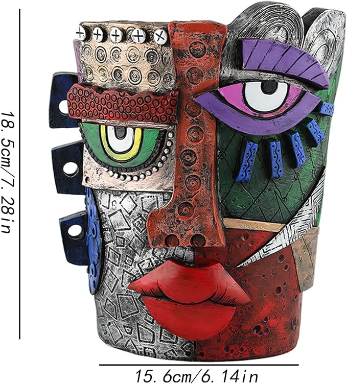 Picasso Brutalist Abstract Beauty Face Flower Pot Acolorful Art Resin Handmade Face Planters Pots Head for Home Art Decor Balcony Ornaments (Serious)