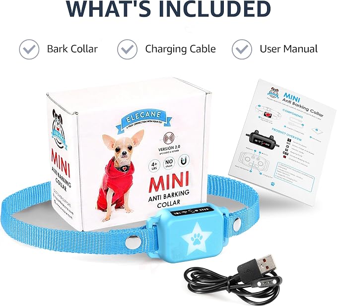 Bark Collar for Small Dogs 5-15 lbs with Magnetic Charging – No Shock, 3 Beep & Vibration Modes, 5 Sensitivity Levels - Humane Stop Anti-Barking Device - Dog Training Bark Collar (Sky Blue)
