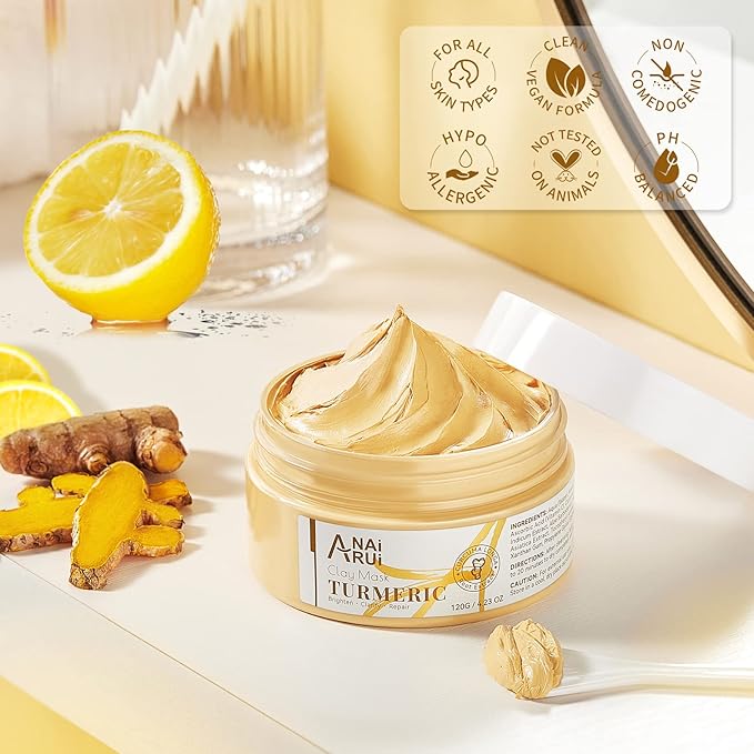 Turmeric Vitamin C Face Mask, Deeep Cleansing Clay Mask for Dull Skin, Skincare Facial Mask for Refining Pores and Controlling Oil, Smooth & Radiant Skin, Face Skincare Gifts, 4.23 OZ