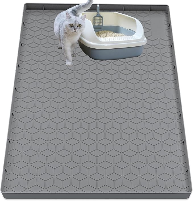 Cat Litter Mat for Litter Box, Silicone Large Cat Litter Trapping Mat - 40x28 in, Waterproof & Non-Slip, Durable & Easy Clean, Gray