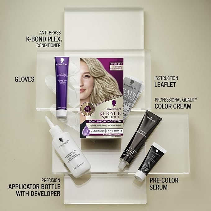 Schwarzkopf Keratin Blonde Hair Dye, 11.01 Hight Lift Natural Cool Blonde, Professional Quality Permanent Hair Color, Bond Enforcing System Helps Prevent Breakage* (Pack of 2)