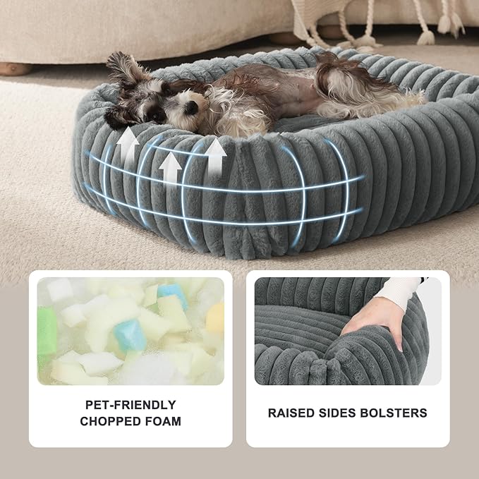 FURTIME Dog Bed for Small Dogs, Cat Beds for Indoor Cats Washable, Orthopedic Rectangle Soft Calming Puppy Bed with Removable Cover, Durable Pet Cuddler with Anti-Slip Bottom, Grey, S (20"x19"x6")