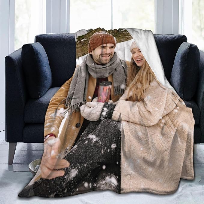 Custom Blanket with Picture Text, Personalized 1 Photo Blanket, HD Printing Customized Flannel Throw Blanket Gifts for Mom Dad Couple Girlfriend Boyfriend Wife Husband