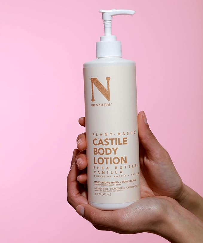 Dr. Natural Castile Body Lotion - Non-Greasy Shea Butter Body Cream - Gentle and Soothing Lotion for Women and Men - Shea Butter and Vanilla - 16 oz