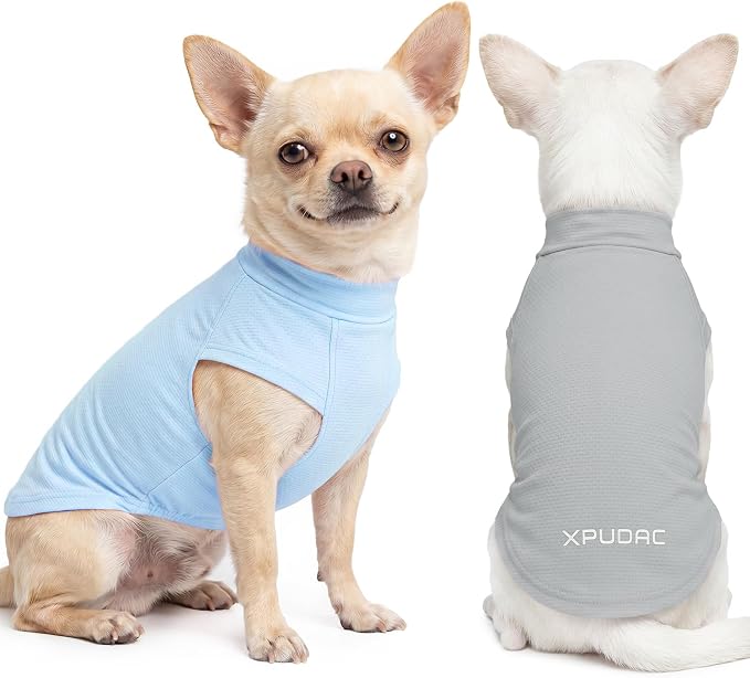 XPUDAC 2 Pack Sun Protection Dog Shirts, Quick Dry Breathable Dog T-Shirt Stretchy Lightweight Sleeveless Pet Summer Clothes for Small Dogs Sensitive Skin Soft Pet Tank Top Vest Boy,S