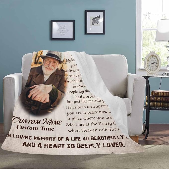 Custom Memorial Blanket with Photo - Sympathy Gift for Loss of Loved One