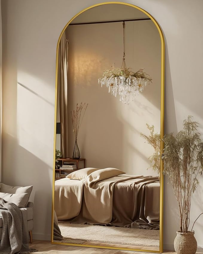 Antok 71" x28” Arched Full Length Floor Mirror, Gold Aluminum Frame, Free Standing/Wall Mount/Leaning for Bedroom, Living Room, Dressing Room