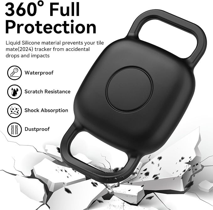 DDJ Waterproof Dog Collar Holder for Life360 Tile Mate Tracker, 4-Pack Durable Silicone Cover, Anti Lost for Tile Tracker Case for Cat & pet Collars, Easy Installation, Black, Pink Punch, Blue, Pink