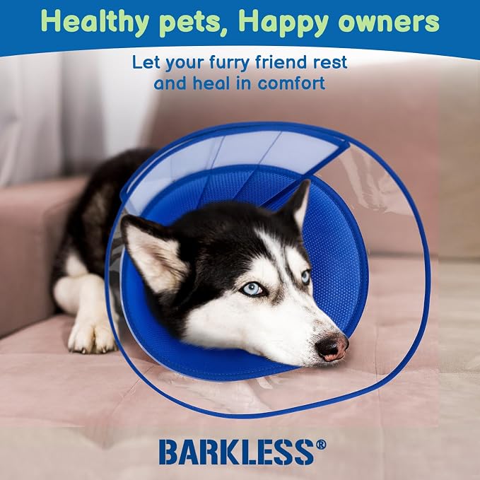 BARKLESS Transparent Dog Cone to Stop Licking Wounds, Soft E Collar, XL