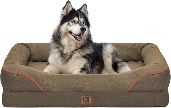 Orthopedic Washable XXL Dog Bed for Extra Large Dogs | Egg Crate Foam, 4-Sided Bolster Support, Waterproof Liner, Non-Slip Bottom, Removable Bolster Cover, 45 x 35 Inch
